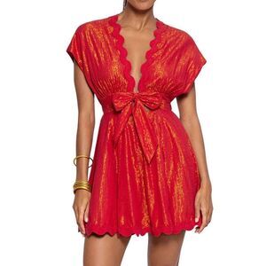 Nora Sunset Red & Gold Wrap Sundress Large